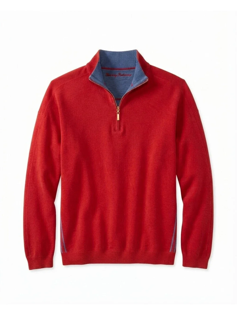 Men's Red & Heather Blue Tommy Bahama Reversible Quarter-Zip Sweater sz X-Large